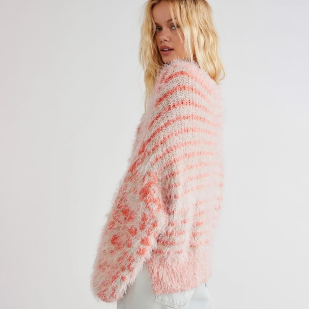 Phoebe Pullover Daisy Slouchy Eyelash Striped Floral Sweater